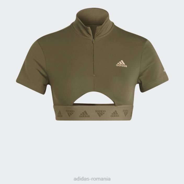 Adidas Tricou cu fermoar crop hyperglam olive femei măsline 2JBN2711