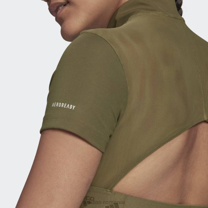 Adidas Tricou cu fermoar crop hyperglam olive femei măsline 2JBN2711
