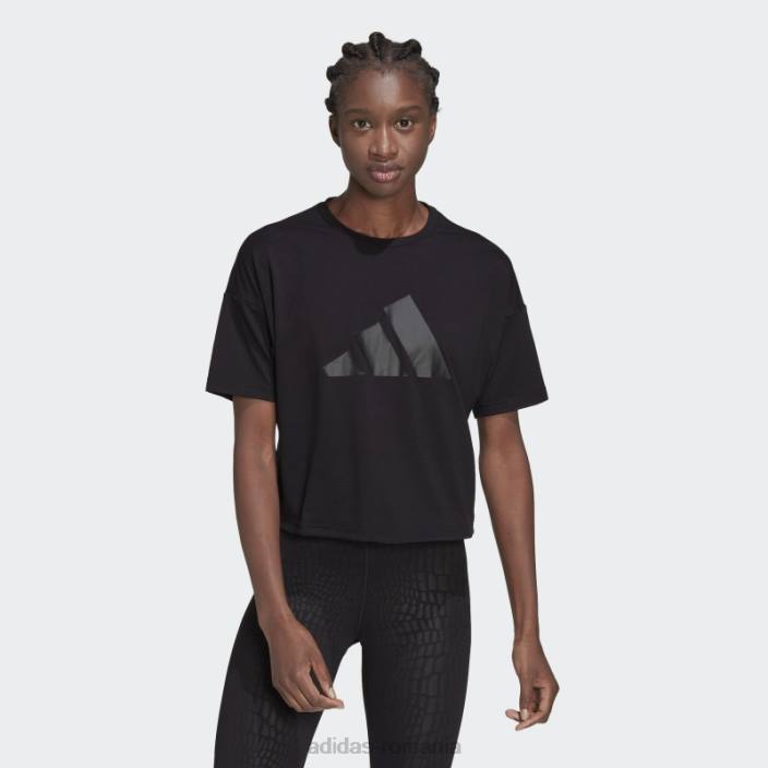 Adidas Tricou cu logo cu 3 bare cu iconițe de tren negru femei negru 2JBN9383