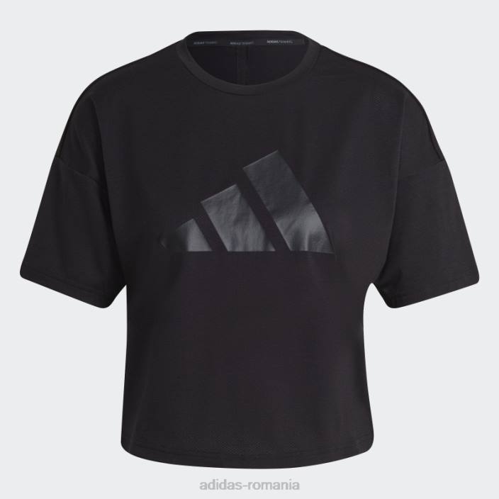 Adidas Tricou cu logo cu 3 bare cu iconițe de tren negru femei negru 2JBN9383