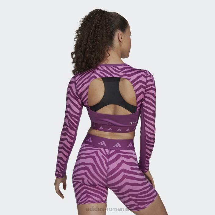 Adidas Tricou cu mânecă lungă cu mânecă lungă, cu zebră, hyperglam techfit multicolor femei multicolor/liliac 2JBN2963