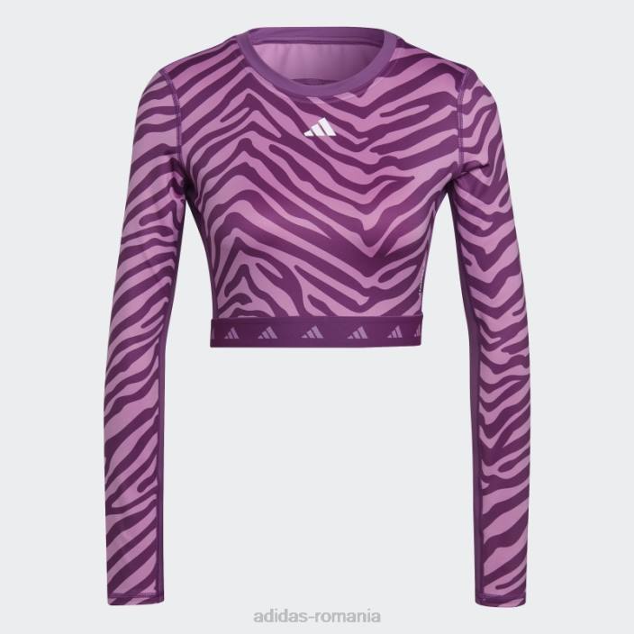 Adidas Tricou cu mânecă lungă cu mânecă lungă, cu zebră, hyperglam techfit multicolor femei multicolor/liliac 2JBN2963