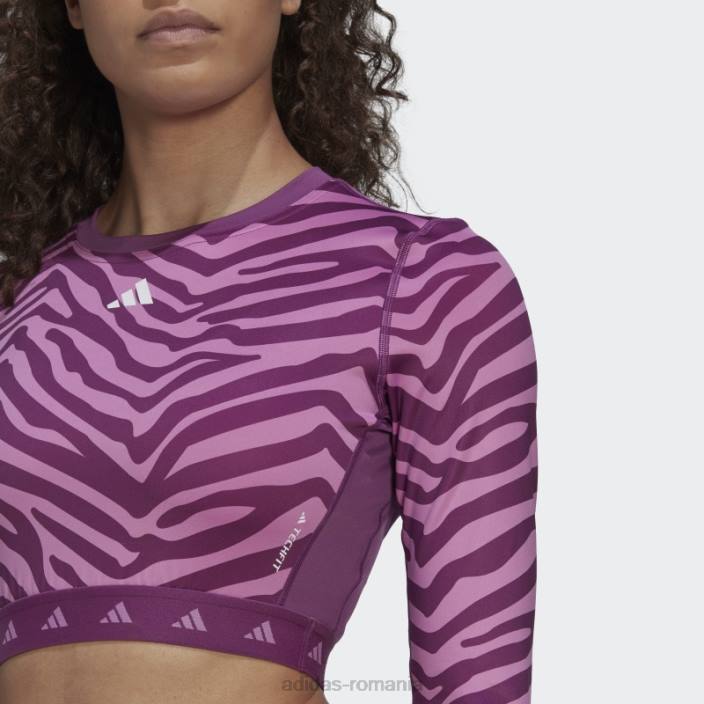 Adidas Tricou cu mânecă lungă cu mânecă lungă, cu zebră, hyperglam techfit multicolor femei multicolor/liliac 2JBN2963