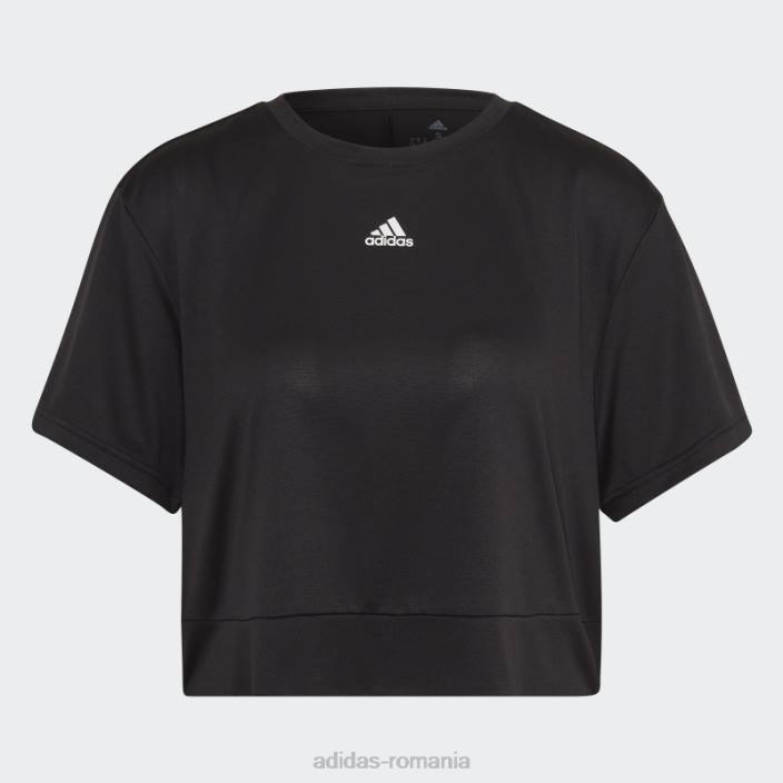 Adidas Tricou negru aeroready studio loose crop femei alb negru 2JBN8870