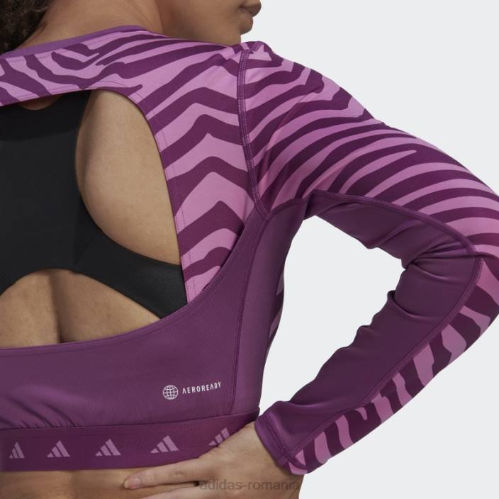 Adidas Tricou zebră cu mânecă lungă hyperglam techfit crop lila femei multicolor/liliac 2JBN10730