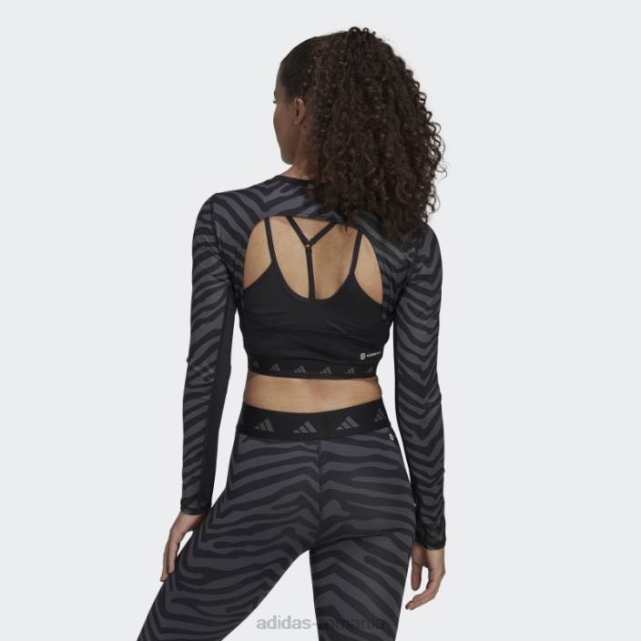 Adidas Tricou zebră cu mânecă lungă hyperglam techfit crop multicolor adidas femei multicolor/negru 2JBN10818