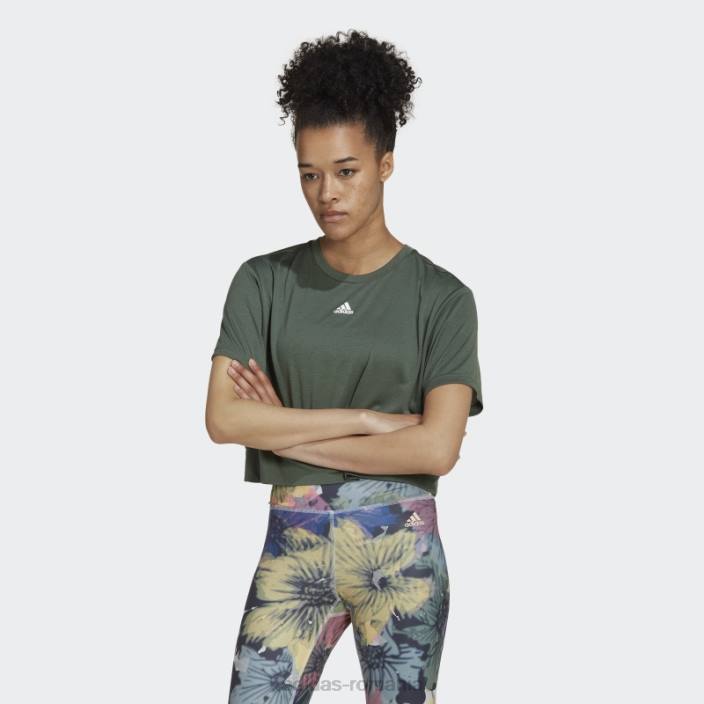Adidas aeroready studio loose crop tee verde oxid adidas femei oxid verde/alb 2JBN8958