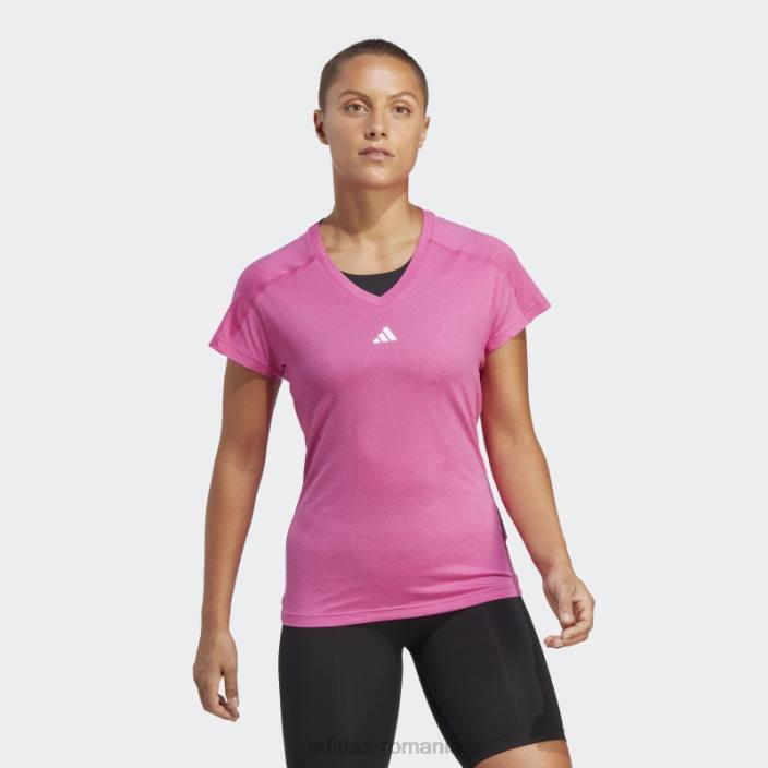 Adidas aeroready train essentials branding minimal tricou cu decolteu în V fucsia femei fucsie 2JBN9278