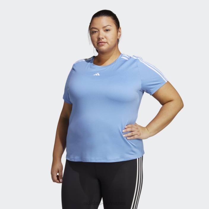 Adidas aeroready train essentials tricou cu 3 dungi (mărime plus) albastru femei albastru alb 2JBN17179