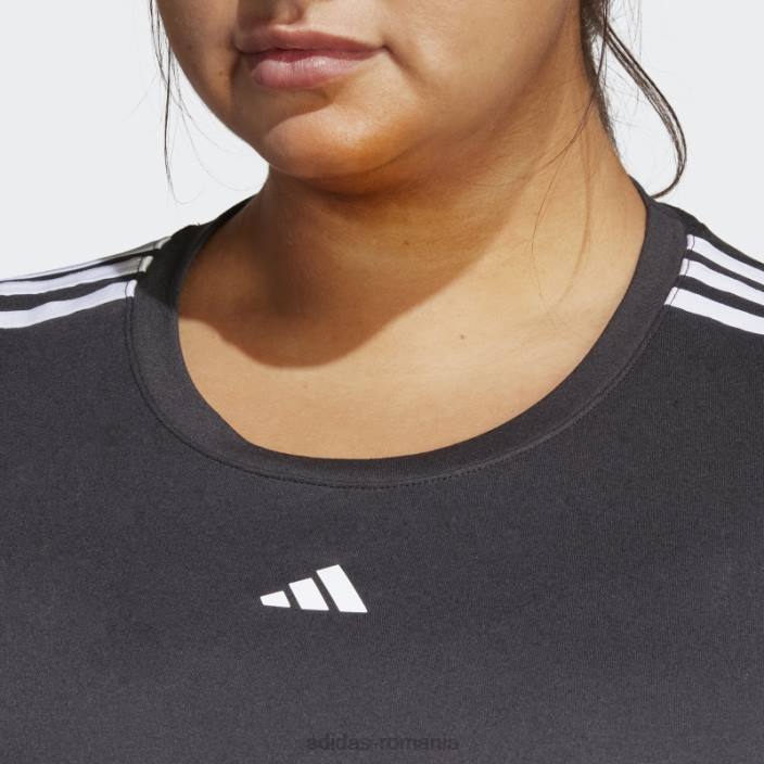 Adidas aeroready train essentials tricou cu 3 dungi (mărime plus) negru femei alb negru 2JBN17191