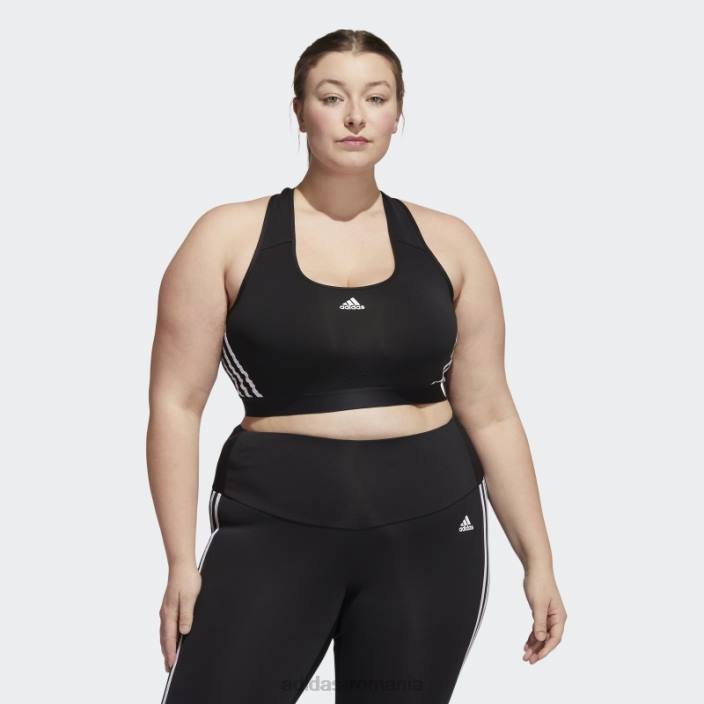 Adidas black powerreact training sutien mediu 3 dungi (plus marime) fierbinte femei alb negru 2JBN9865