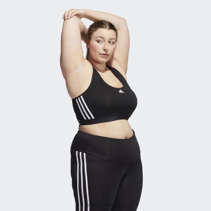 Adidas black powerreact training sutien mediu 3 dungi (plus marime) fierbinte femei alb negru 2JBN9865