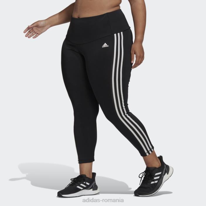 Adidas concepute pentru a muta colanți sport înalți cu 3 dungi 7/8 (mărime plus) negri femei alb negru 2JBN2833
