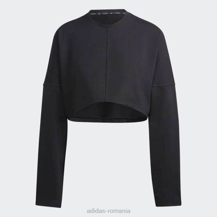 Adidas hanorac crop studio de yoga negru la modă femei negru 2JBN9070