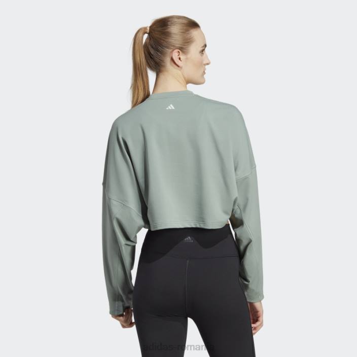 Adidas hanorac crop studio de yoga verde argintiu fierbinte femei verde argintiu 2JBN9353