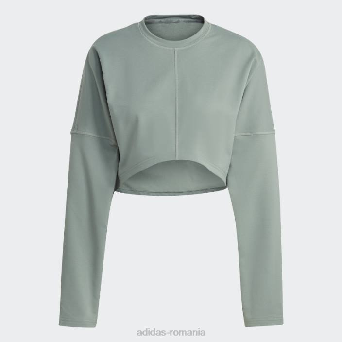 Adidas hanorac crop yoga studio verde argintiu femei verde argintiu 2JBN16970