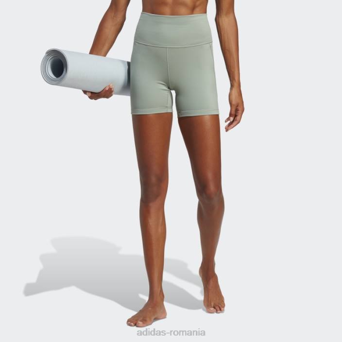 Adidas jambiere scurte de cinci inci de studio de yoga verde argintiu femei verde argintiu 2JBN2261
