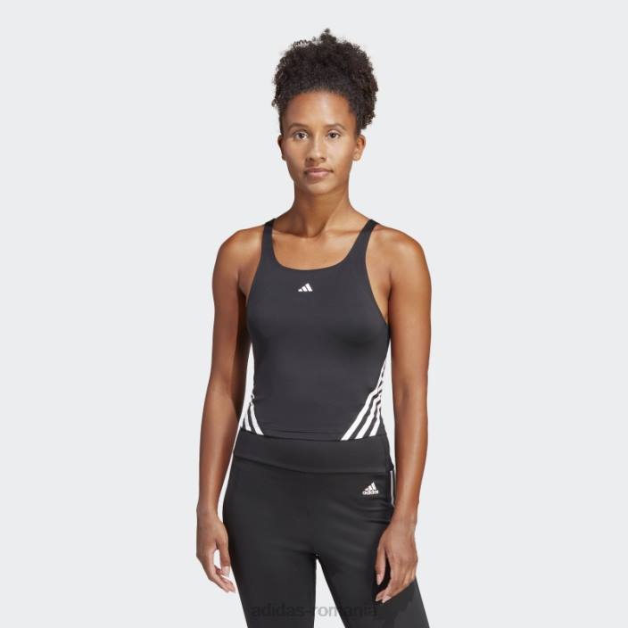Adidas maiou adidas cu 3 dungi cu iconițe de tren negru femei alb negru 2JBN9585