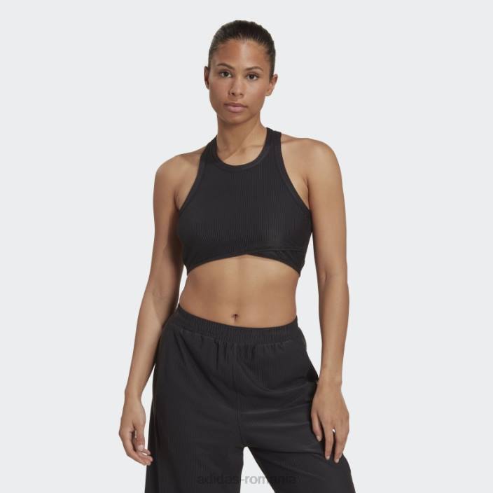 Adidas maiou negru cu coaste înfășurat pentru studio de yoga femei negru 2JBN10361