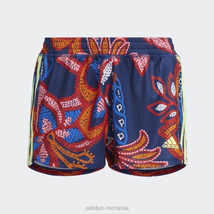Adidas mystery blue farm rio pacer pantaloni scurți din tricot cu 3 dungi adidas femei albastru misterios/galben de mare rezoluție 2JBN10401