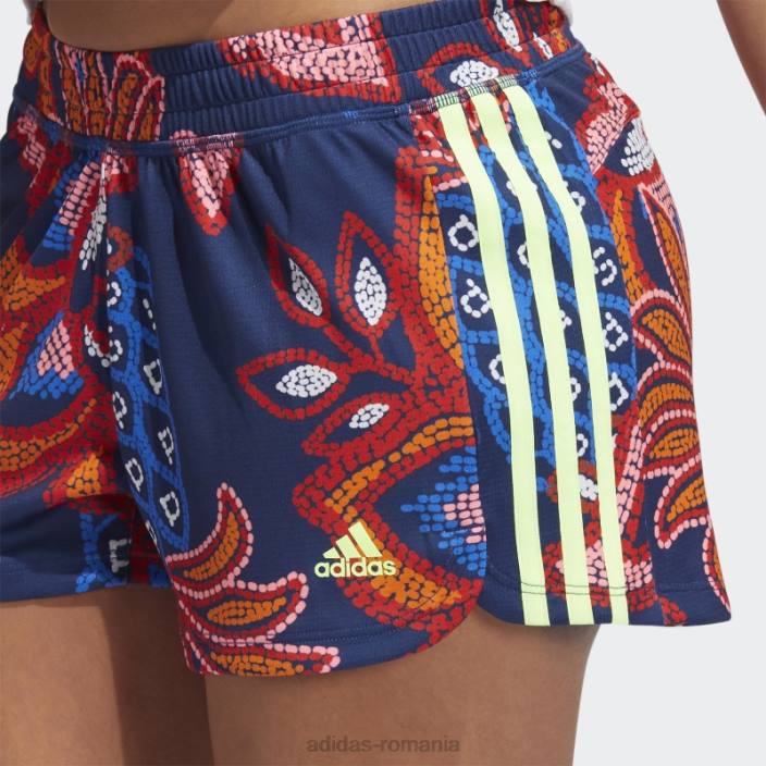 Adidas mystery blue farm rio pacer pantaloni scurți din tricot cu 3 dungi adidas femei albastru misterios/galben de mare rezoluție 2JBN10401