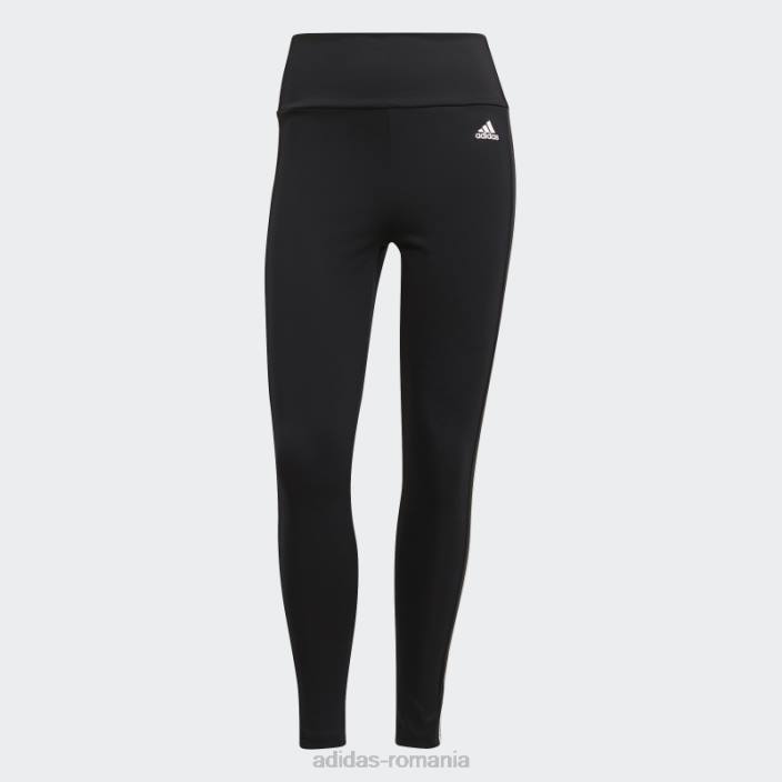 Adidas negru conceput pentru a muta colanți sport înalți cu 3 dungi 7/8 femei alb negru 2JBN2998