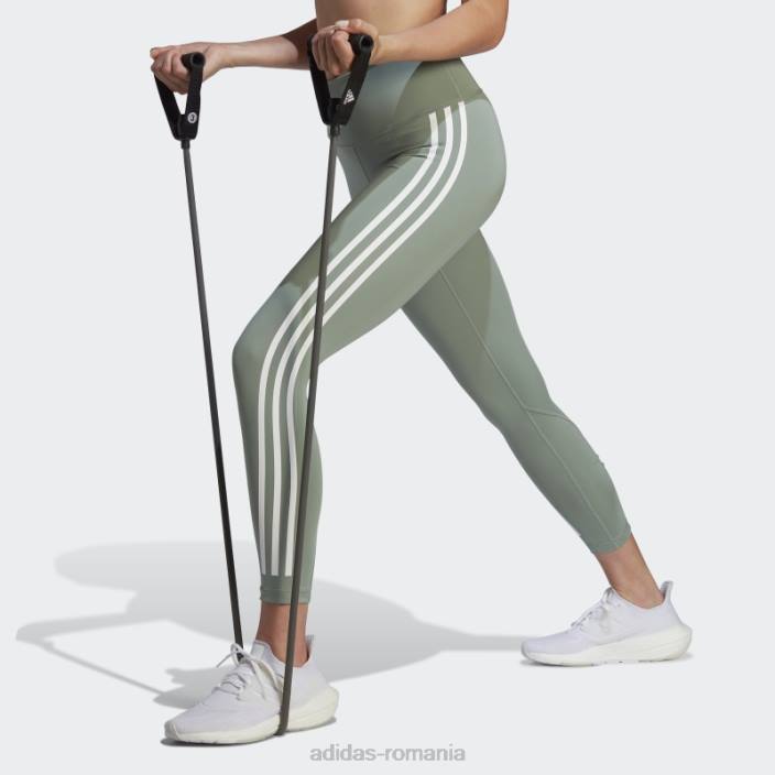 Adidas optime tren icons 3 dungi 7/8 jambiere verde argintiu femei verde argintiu 2JBN9242