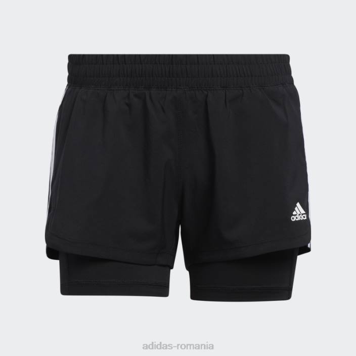 Adidas pacer pantaloni scurți doi-în-un țesuți cu 3 dungi negru femei alb negru 2JBN2648