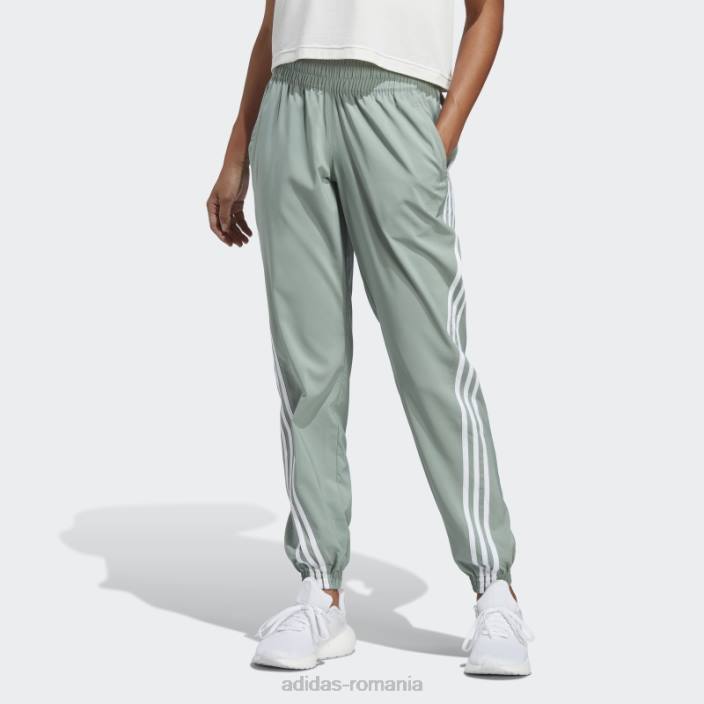 Adidas pantaloni țesuți cu 3 dungi trainicons verde argintiu femei verde argintiu/alb 2JBN2492