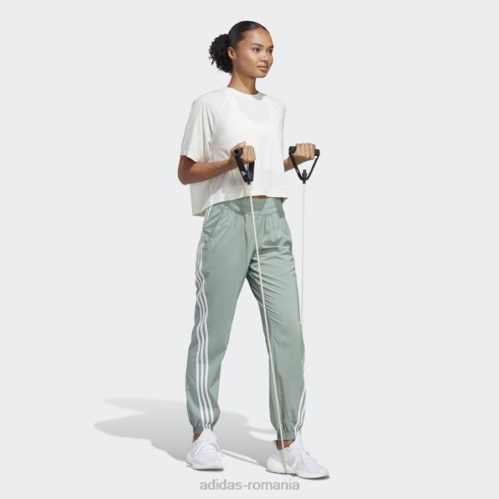 Adidas pantaloni țesuți cu 3 dungi trainicons verde argintiu femei verde argintiu/alb 2JBN2492