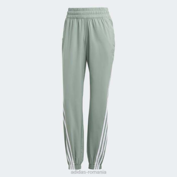 Adidas pantaloni țesuți cu 3 dungi trainicons verde argintiu femei verde argintiu/alb 2JBN2492