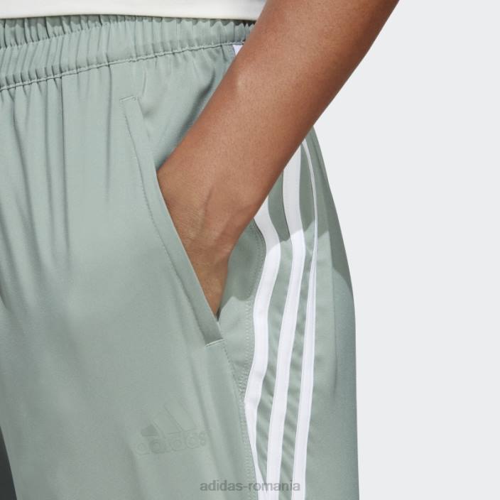 Adidas pantaloni țesuți cu 3 dungi trainicons verde argintiu femei verde argintiu/alb 2JBN2492