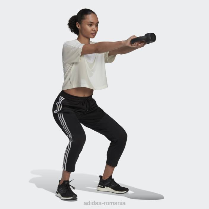 Adidas pantaloni negri aeroready made4training tricot 7/8 cu 3 dungi femei alb negru 2JBN2578