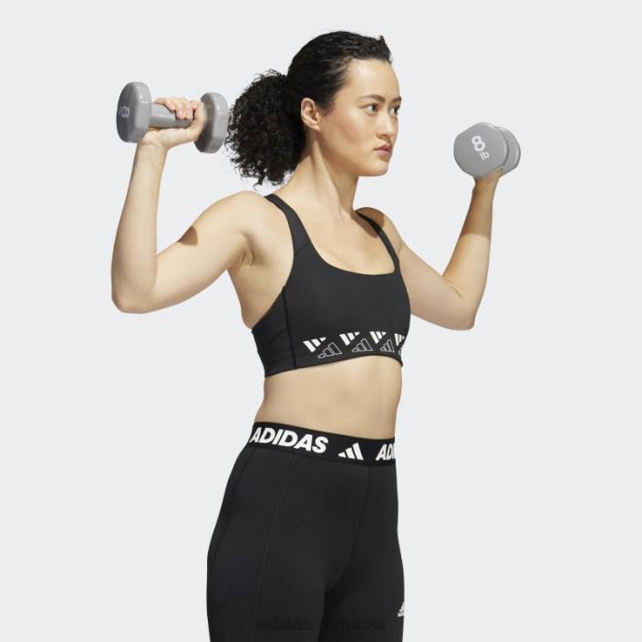 Adidas powerimpact training sutien mediu cu logo negru femei alb negru 2JBN2987