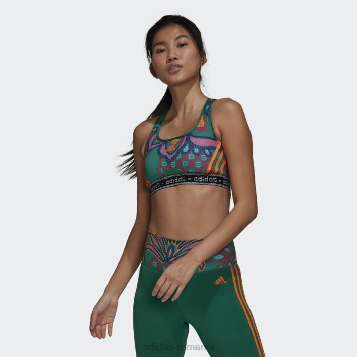 Adidas sutien adidas cu suport mediu verde ferm rio femei verde aldine/portocaliu aplicație 2JBN10821