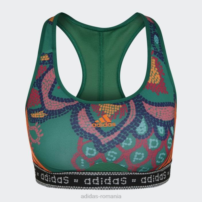 Adidas sutien adidas cu suport mediu verde ferm rio femei verde aldine/portocaliu aplicație 2JBN10821