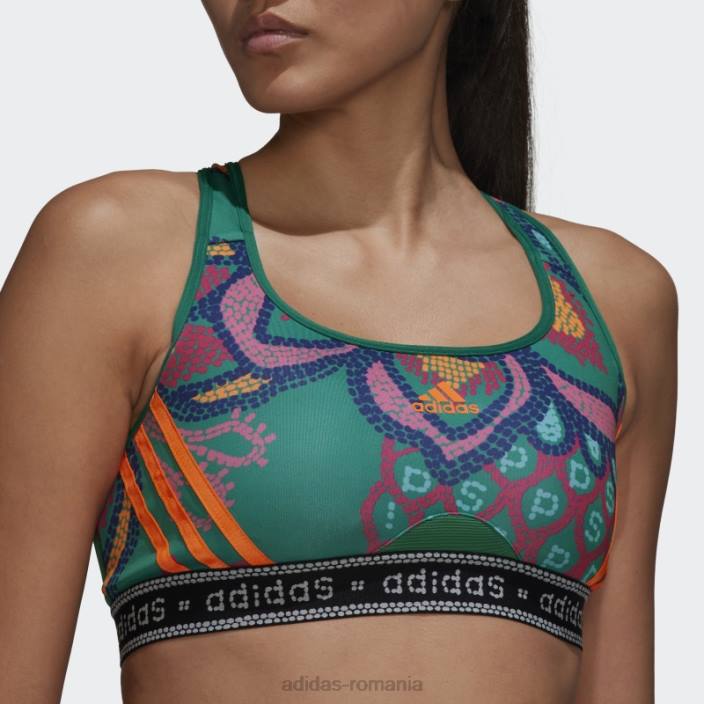 Adidas sutien adidas cu suport mediu verde ferm rio femei verde aldine/portocaliu aplicație 2JBN10821