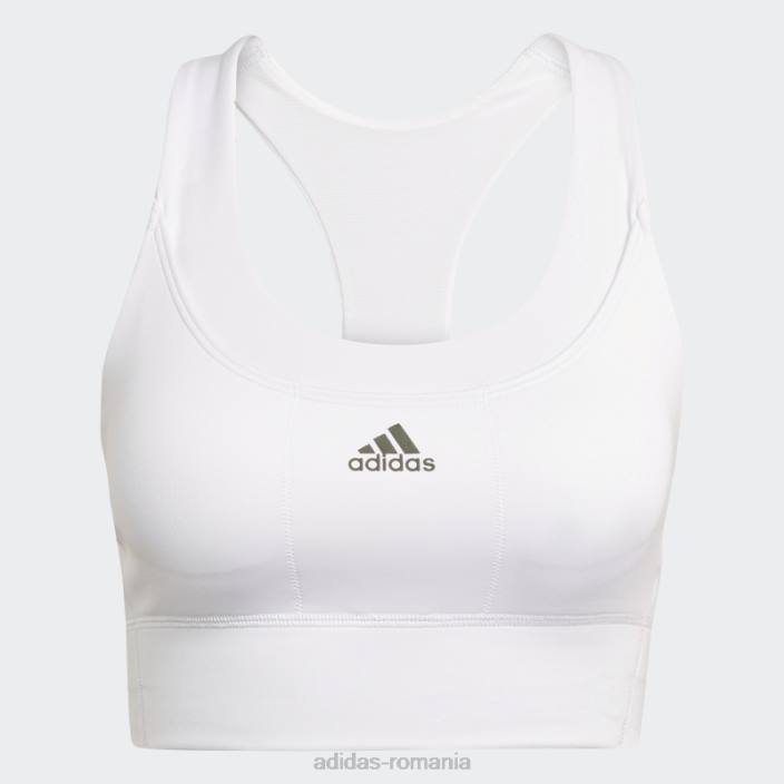 Adidas sutien adidas pentru buzunar cu suport mediu alb pentru alergare femei reflectorizant alb/negru 2JBN3051