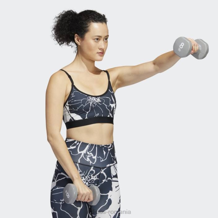 Adidas sutien cu imprimeu floral cu susținere lejeră gri liniuță femei liniuță gri/negru 2JBN10831
