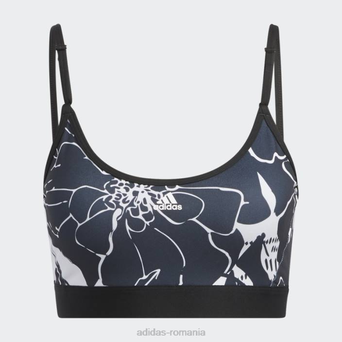 Adidas sutien cu imprimeu floral cu susținere lejeră gri liniuță femei liniuță gri/negru 2JBN10831