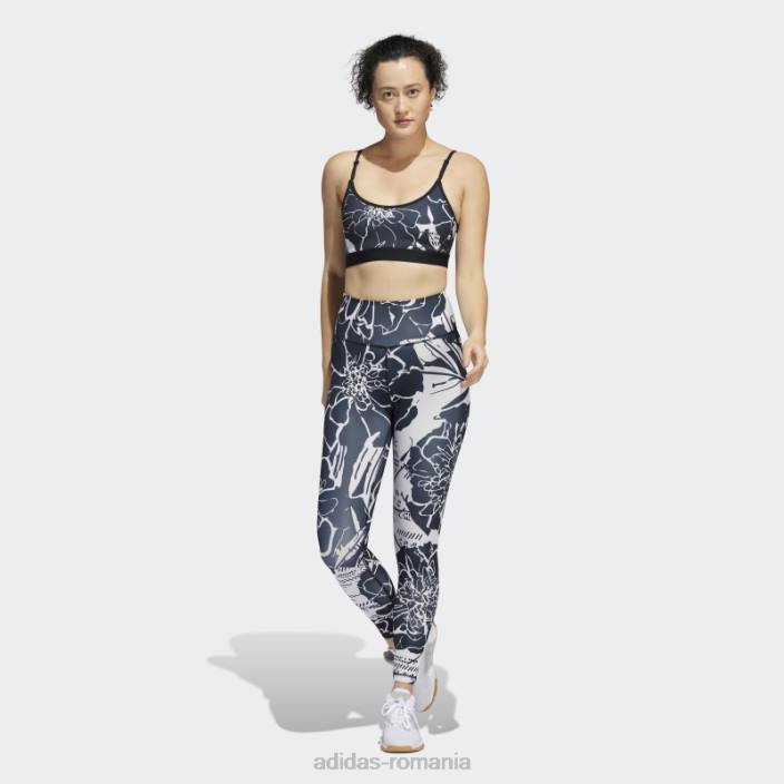 Adidas sutien cu imprimeu floral cu susținere lejeră gri liniuță femei liniuță gri/negru 2JBN10831