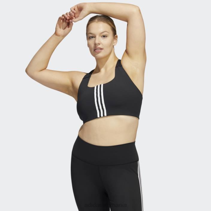 Adidas sutien cu suport mediu pentru antrenament powerimpact de la modă neagră (mărime plus) femei alb negru 2JBN9867