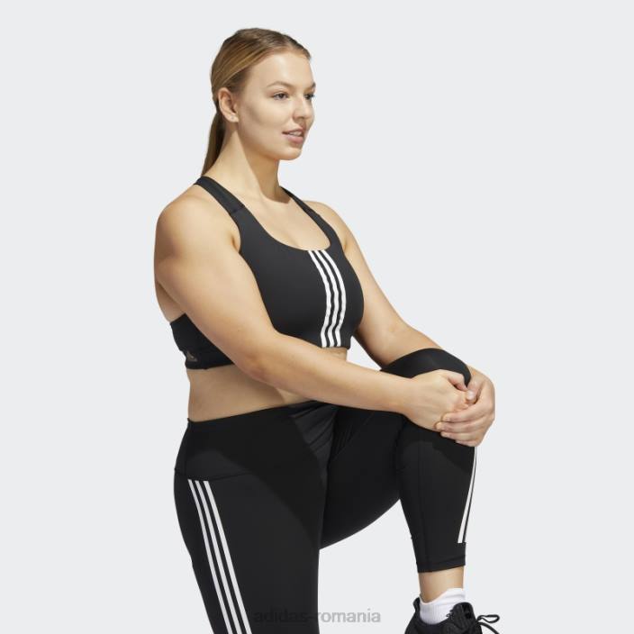 Adidas sutien cu suport mediu pentru antrenament powerimpact de la modă neagră (mărime plus) femei alb negru 2JBN9867