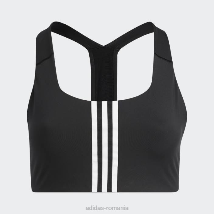Adidas sutien cu suport mediu pentru antrenament powerimpact de la modă neagră (mărime plus) femei alb negru 2JBN9867