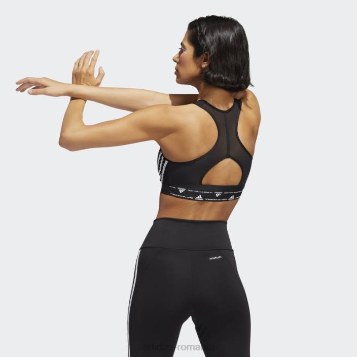 Adidas sutien de antrenament powerreact negru cu suport mediu cu 3 dungi femei alb negru 2JBN9258