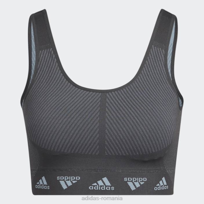 Adidas sutien gri aeroknit cu susținere ușoară femei gri/carbon 2JBN2789