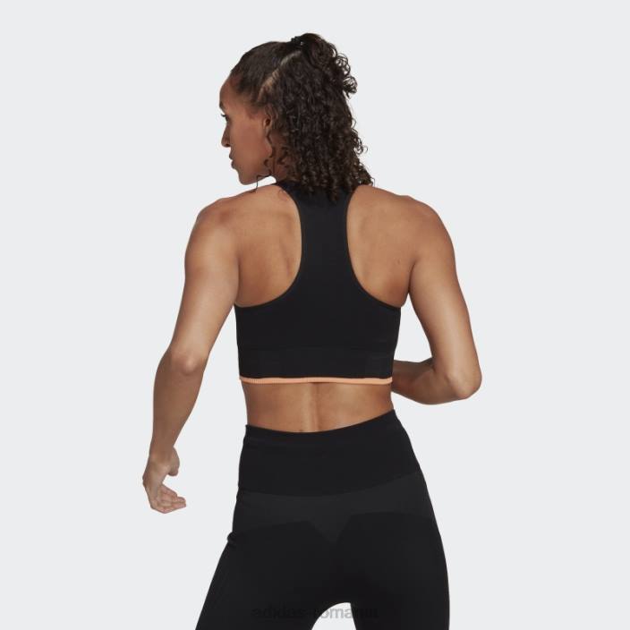Adidas sutien negru din lână merinos, fără cusături, cu suport mediu femei negru/portocaliu fascicul 2JBN10804