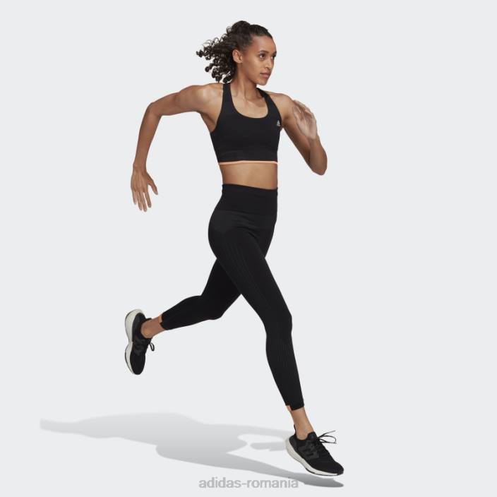 Adidas sutien negru din lână merinos, fără cusături, cu suport mediu femei negru/portocaliu fascicul 2JBN10804