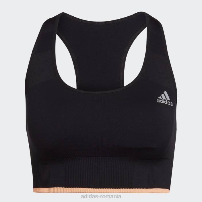 Adidas sutien negru din lână merinos, fără cusături, cu suport mediu femei negru/portocaliu fascicul 2JBN10804