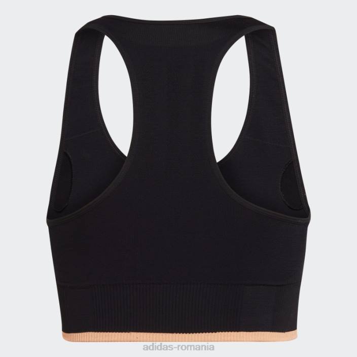 Adidas sutien negru din lână merinos, fără cusături, cu suport mediu femei negru/portocaliu fascicul 2JBN10804